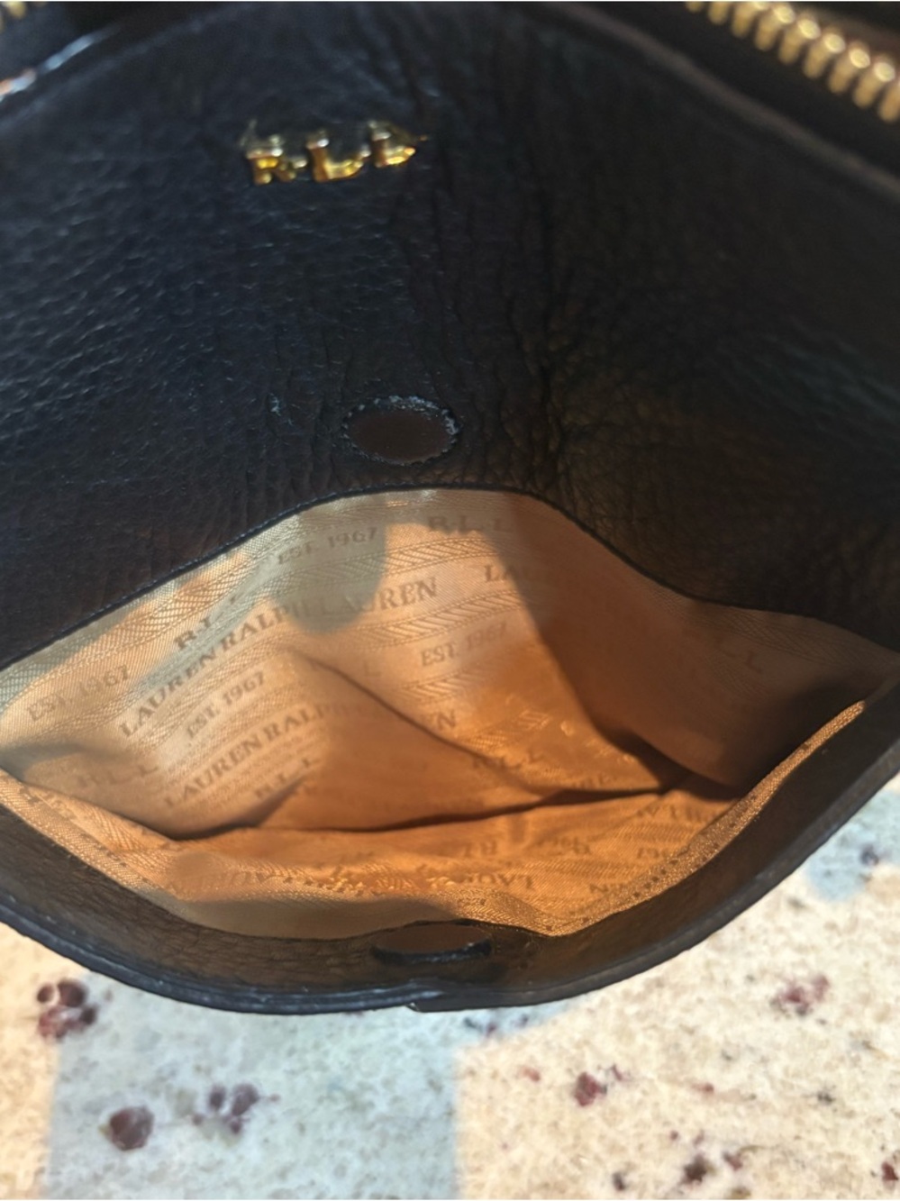 Ralph Lauren Black Pebbled Leather Crossbody with Brown Strap - Picture 9 of 16